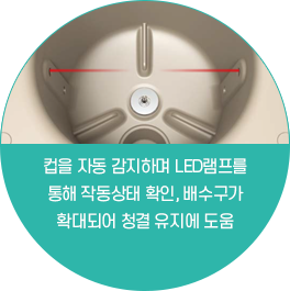 컵을 자동 감지하며 LED램프를 통해 작동상태 확인, 배수구가 확대되어 청결 유지에 도움